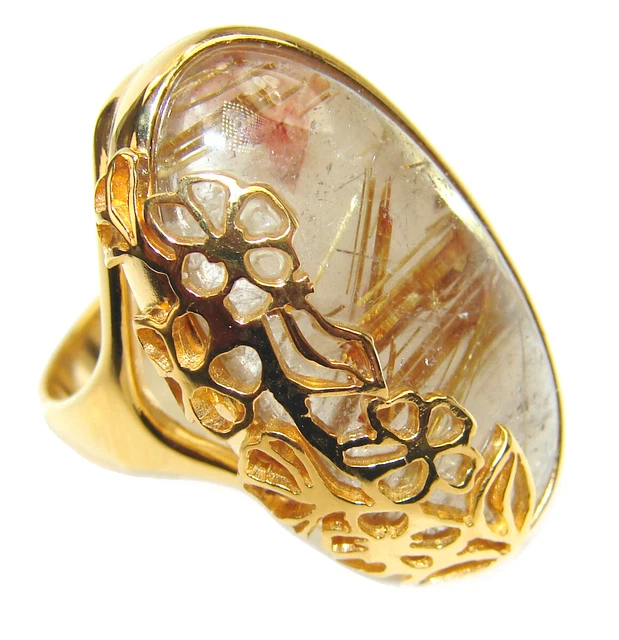 Best quality Golden Rutilated Quartz 18K Gold over  .925 Sterling Silver handcra