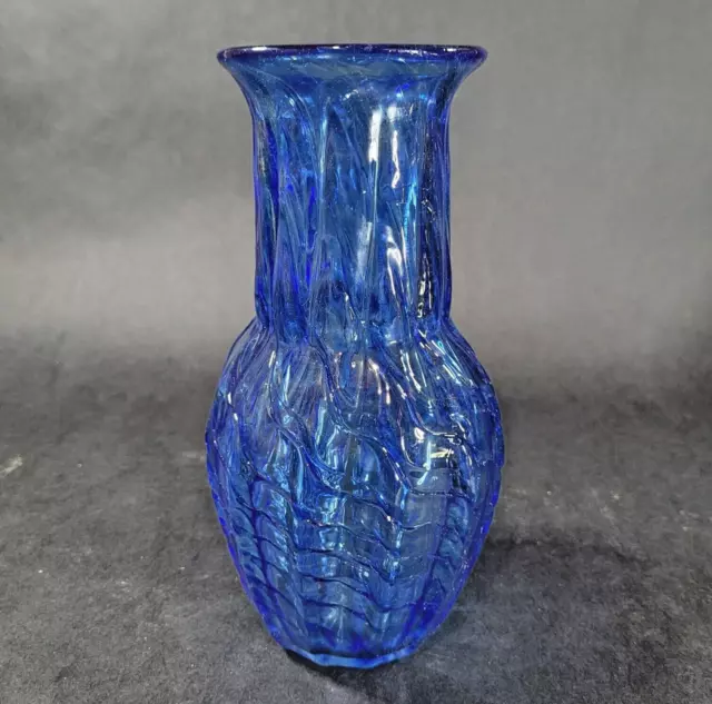 Hand Blown Art Glass Vase Blue Swirl Optic Drip Artist Signed 8.5