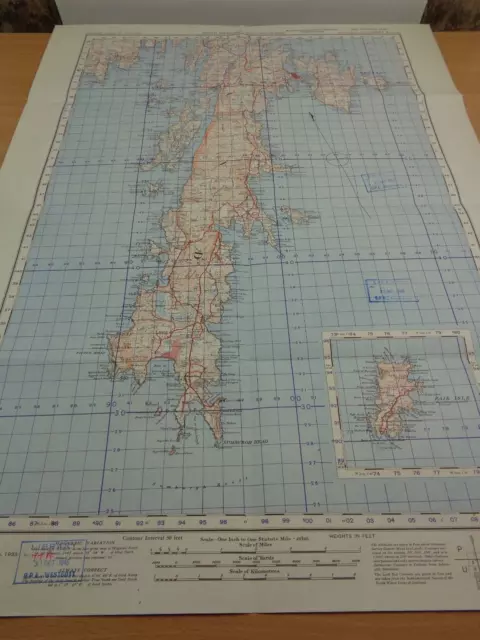 WW2 map "SOUTH MAINLAND (SHETLANDS)" - SECRET BASE INK STAMP (V1 & V2 ROCKETS)