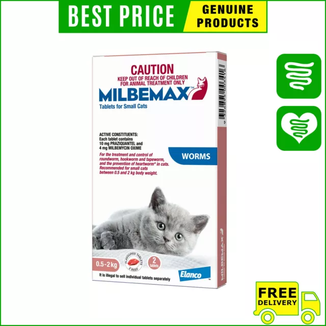 Milbemax Allwormer 2 Tablets Cat Worm treatment for Small Cats 0.5 to 2 Kg