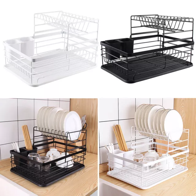 Wire Dish Drainer Rack Kitchen Cutlery Draining Holder Plate Cup Drip Tray Tidy