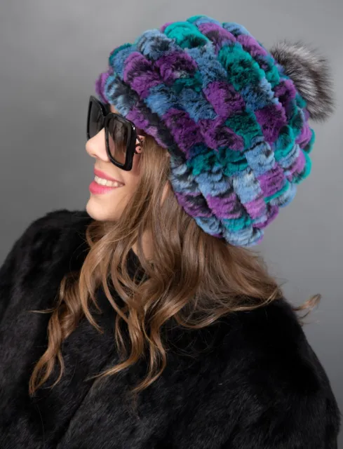663 New Wonderful Real Rex Chinchilla Hat Luxury Fur Beautiful Look
