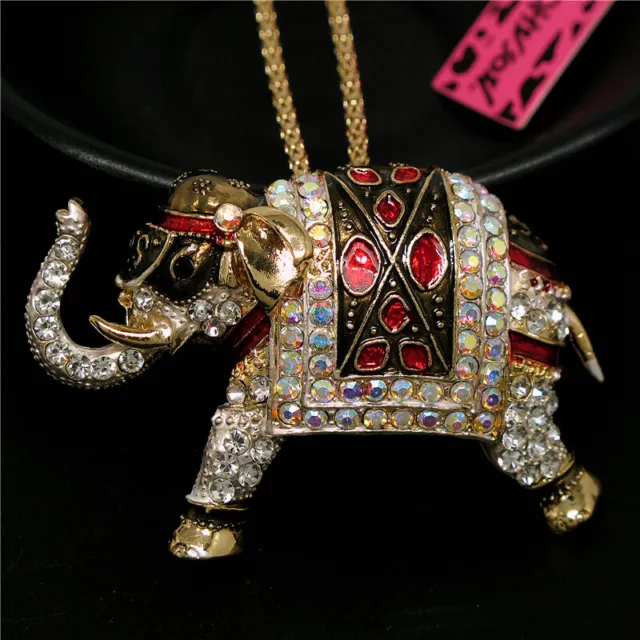 Fashion Women Enamel Rhinestone Cute Elephant Crystal Pendant Chain Necklace
