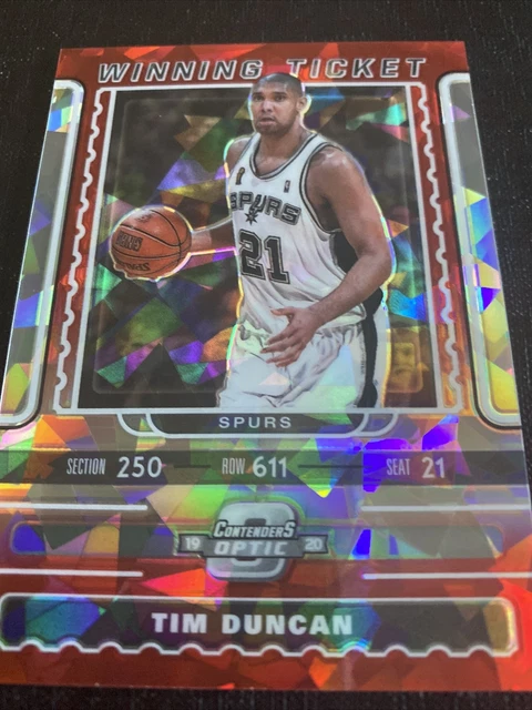 2019-20 Panini Contenders Optic Tim Duncan Winning Ticket Red Cracked Ice Prizm 2