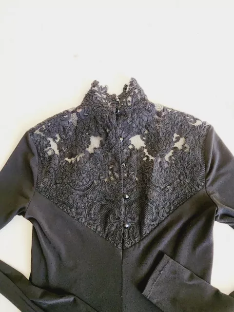 Alice + Olivia Jennine Lace Yoke Top Black Stretch Size S 2