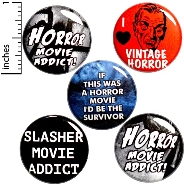 Horror Movie 5 Pack Buttons Backpack Pins Vintage Horror Movie Addict 1" #P11-5