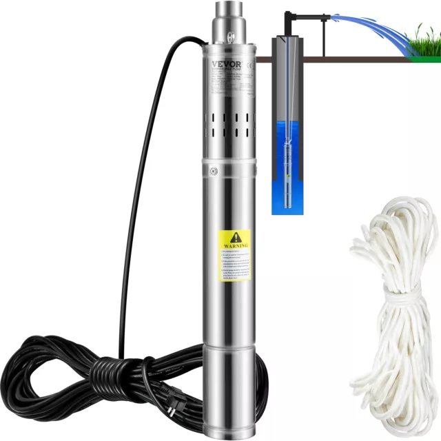 VEVOR Bomba de Agua Sumergible para Pozo de 550W 35 L/min Acero Inoxidable 230 V