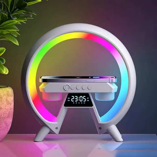 Smart Wireless Charger with Alarm Night Light Lamp Bluetooth Speaker with RGB