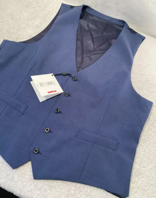 John Lewis Mens Wool Blend Tailored Waistcoat, Pindot Blue 44 Reg rrp £70