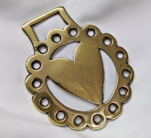 Brass Horse Medallion Vintage English Solid Heart Love Pierced Show Parade