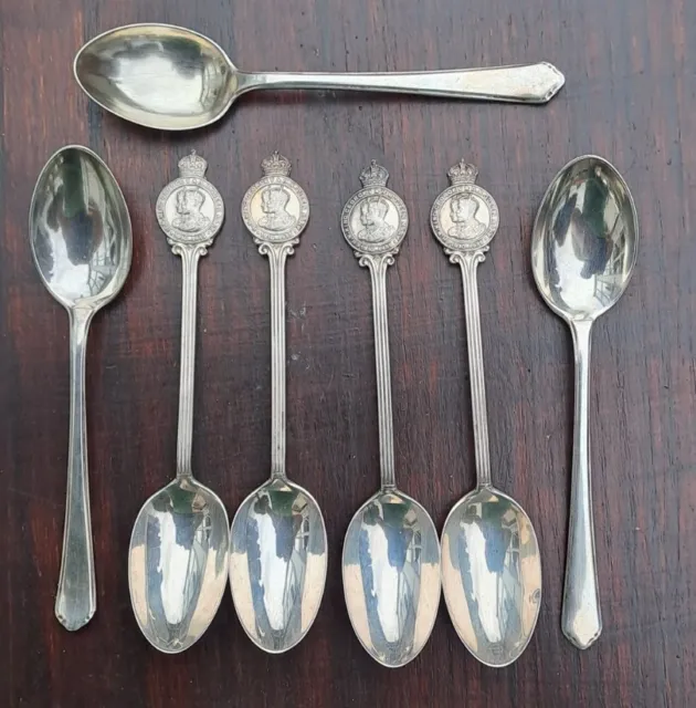 7 cucchiaini argento massiccio inc 4x 1910-1935 HM George & Mary argento Giubileo - 89g