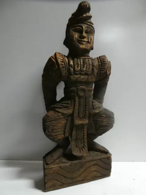 Old Wooden Carved Timber Asian Warrior Figurine Statue