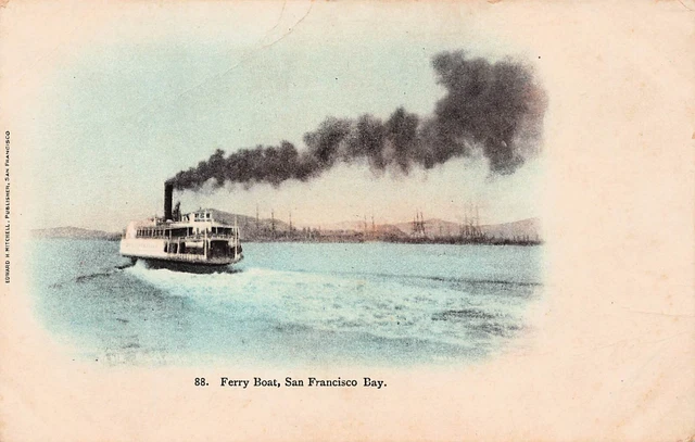 San Francisco Bay Ferry Boat CA California Early 1900s Skyline Vtg Postcard A29