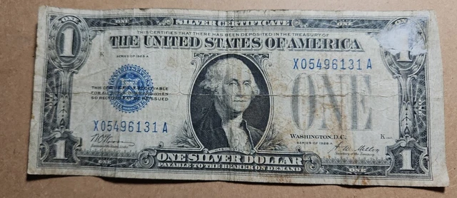 1928 $1 One Dollar Silver Certificate  Funny Back Blue Seal