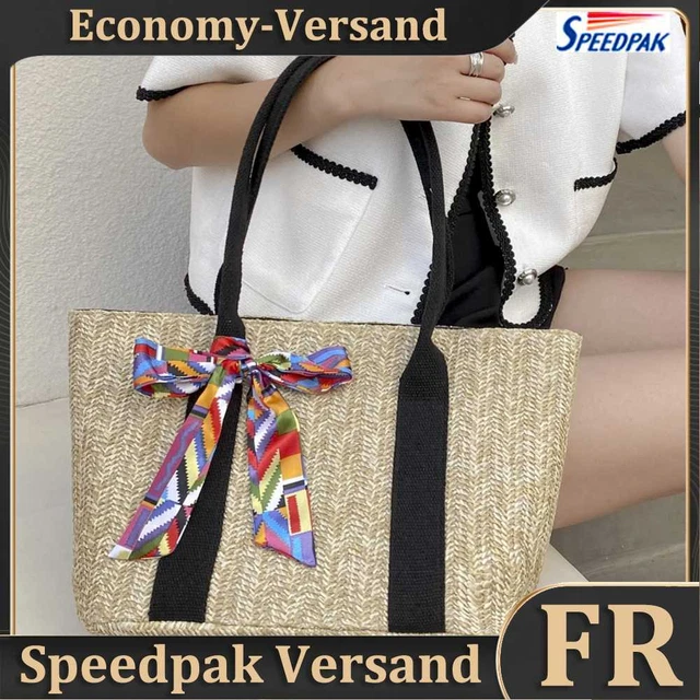 Women Straw Armpit Bag for Lady Summer Beach Bags with Ribbon Bow (Beige) Hot