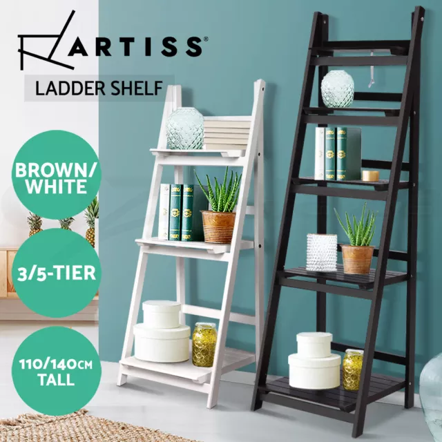 Artiss Display Shelf Bookshelf  Wooden Ladder Stand Storage Rack