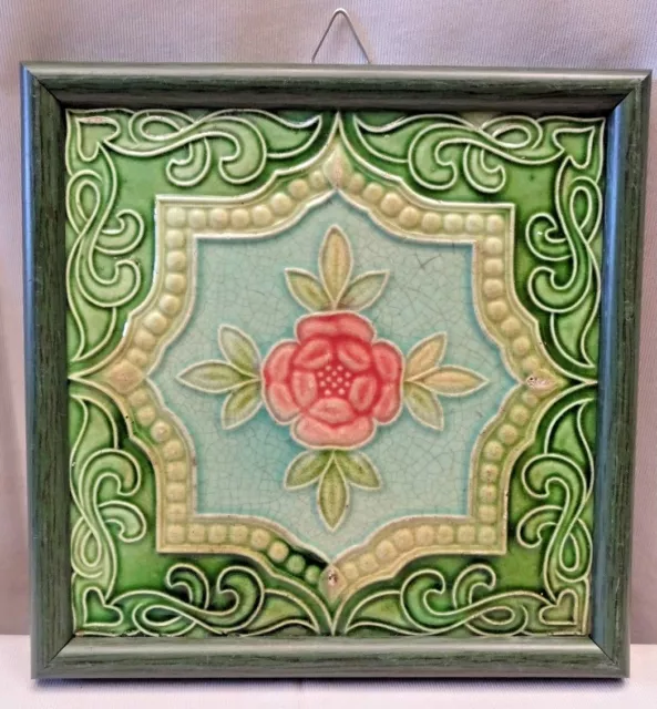 Tile Majolica Japan Vintage Art Nouveau Architecture Geometric Design Flower#426