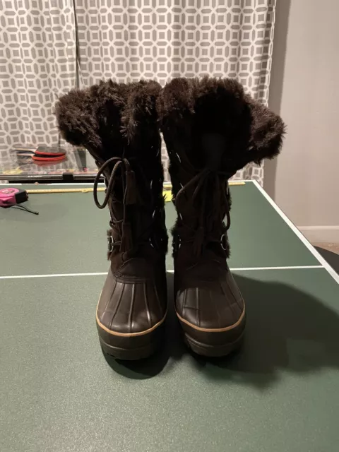 Khombu Slope Winter Snow Boots Women's 8 Brown Faux Fur Laces GUC