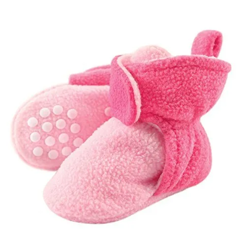 Luvable Friends Baby Cozy Fleece Booties with Non Skid Bottom, Pink, Size 0.0