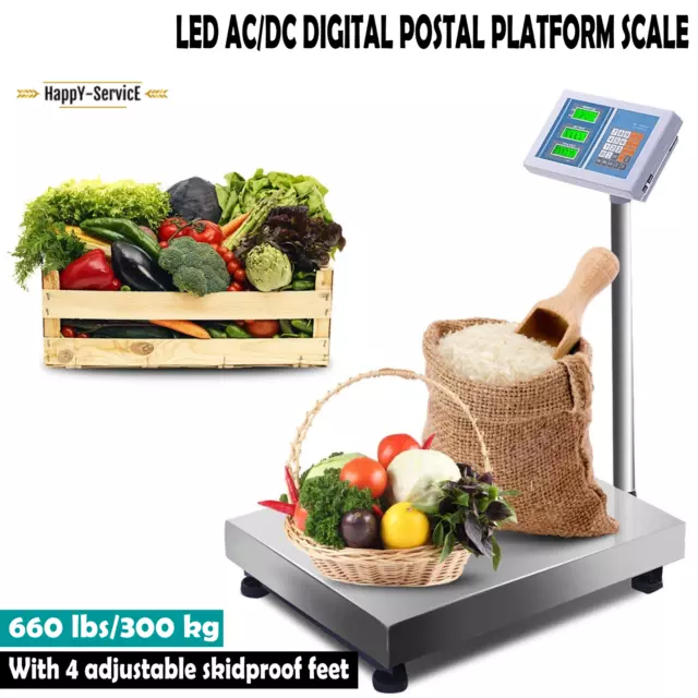 660lbs 300kg LED Digital Floor Scale Postal Shipping Platform Tabletop Scale