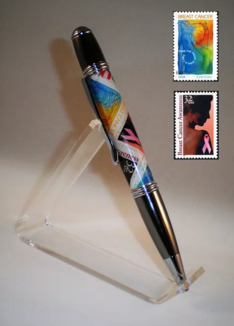 Handcrafted Pink Ribbon Breast Cancer Awareness Research Stamp Pen SC 3081 B1