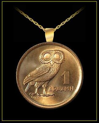 AlwaysHandCrafted GREEK OWL Coin Necklace - authentic 1973 brass greece drachma