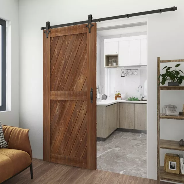 Aluminum Sliding Barn Door Hardware Kit 5/6/8/10FT Track Adjustable Floor Guide