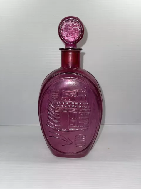 Ezra Brooks 10” Whiskey Bourbon Fuchsia Bottle Decanter 1970 Log Cabin Empty