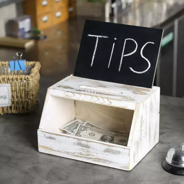Whitewashed Wood Collection Donation Box w/ Lock - Tips, Votes, Suggestion Box