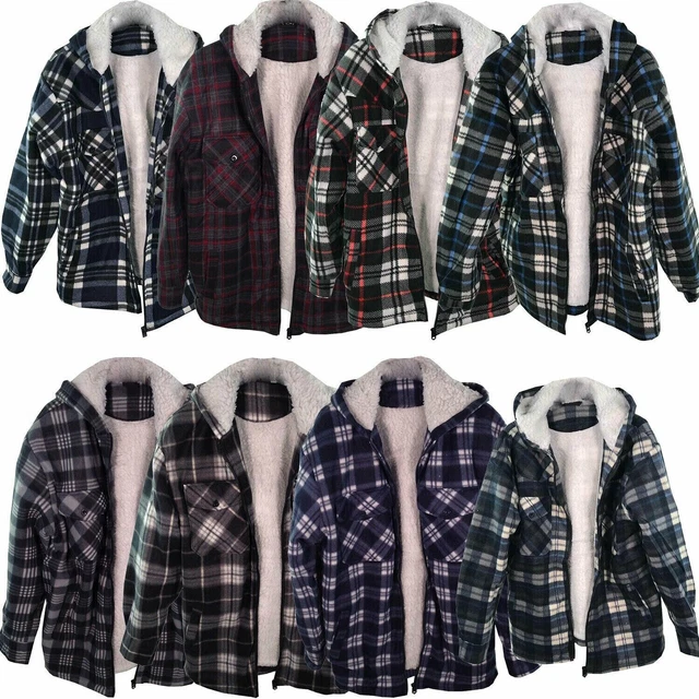 Men's Thick Sherpa Lined Checkered Plaid Hoodie Jacket