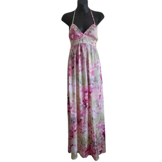 HM Pink and Green Floral Print Maxi Dress Sz 6