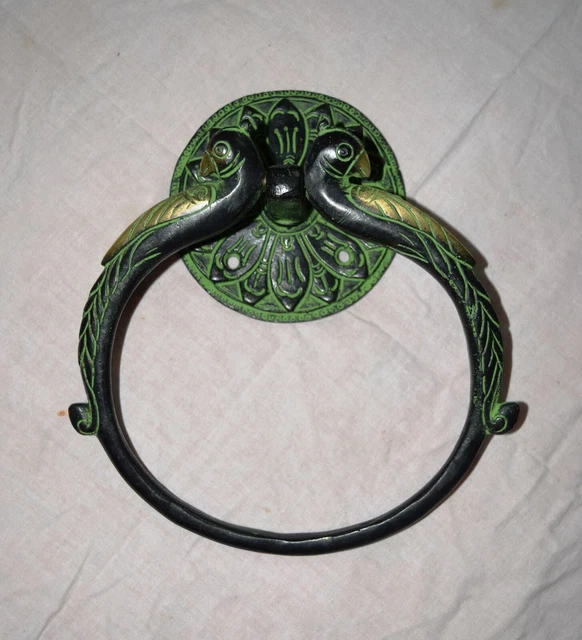 Brass Handmade Two Peacock Round Shaped Door Knocker Home Front Doorbell Dec AR5
