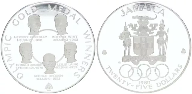 Jamaica 25 Dollar Silver 1980 Gold Medal Winner Olympics Moscow Pf 54496