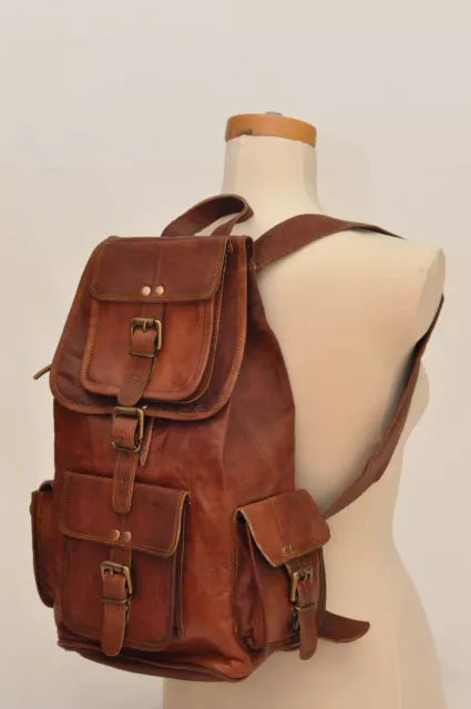 New  Men's and Women'sLarge Genuine Leather Back Pack Rucksack Travel Bag