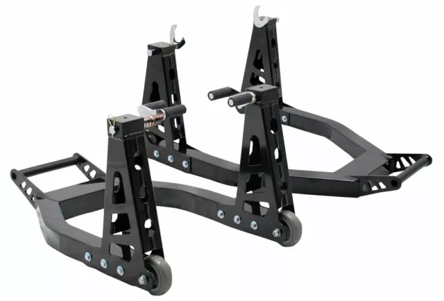 Motorcycle Paddock Stand Set Front And Rear Stand Heavy Duty Black Lightweight