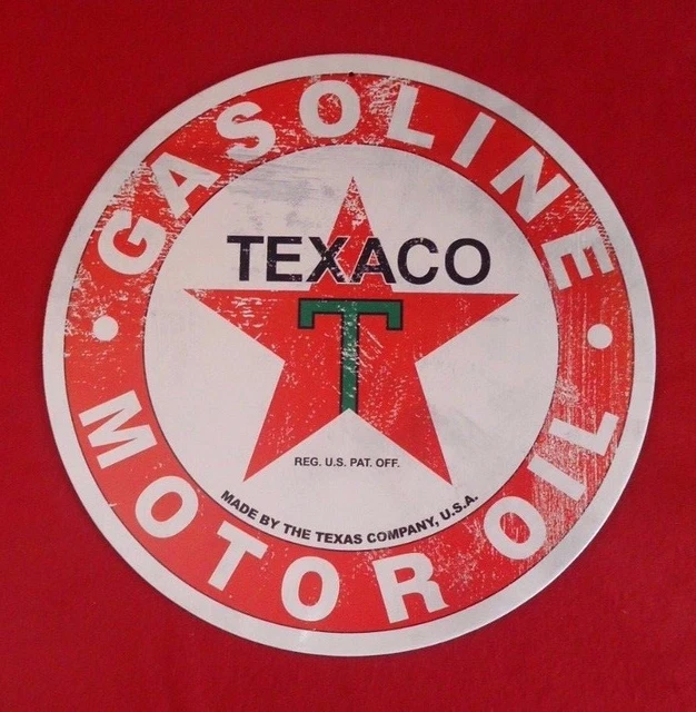 Vintage Replica Distressed Tin Metal Sign Round Texaco Gasoline Motor Oil 1926