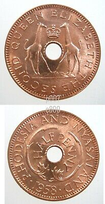 Rhodesia & Nyasaland 1/2 Penny 1958 Gem BU Zimbabwe Zambia Malawi Giraffe Coin y