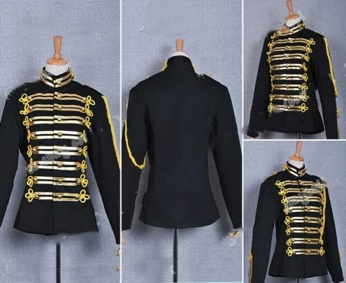 Michael Jackson Military Prince Black Cosplay Costume Gold Stripe Short Jacket@A
