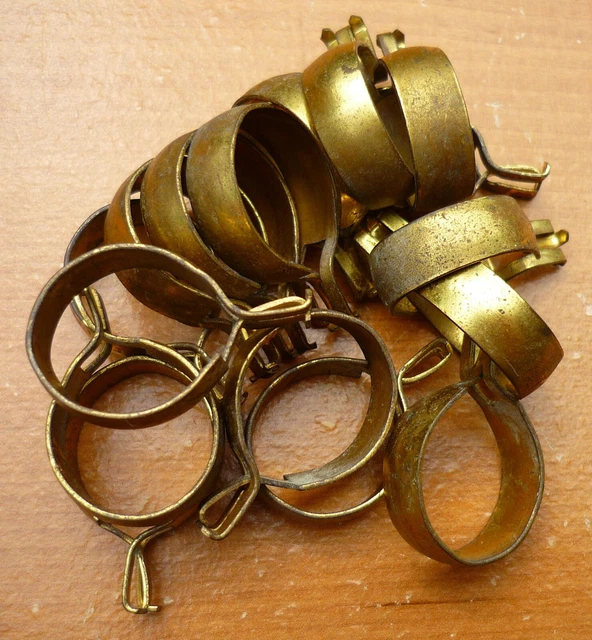 (15) Vintage Brass Finish 13/16" Clip-On Cafe Curtain Drapery Rings Aged Patina