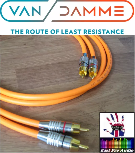 1m Pair - Van Damme RCA Phono Cables - Pro Grade Silver Plated Pure OFC Orange