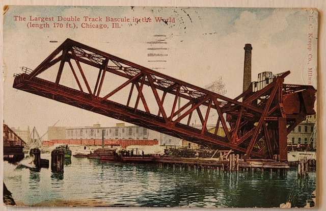 1910 Chicago & Northwestern Railroad double track Bascule bridge, Illinois IL