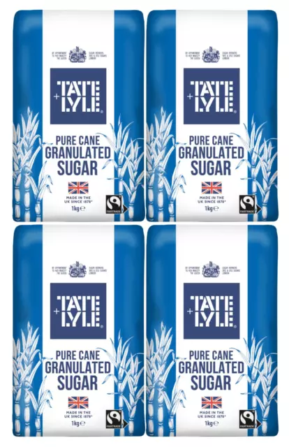 4 x 1KG Tate & Lyle Granulated Sugar 100% Pure Cane Granulated Sugar Coffee Tea