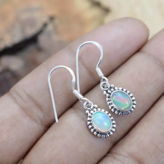 Welo Ethiopian Opal 925 Solid Sterling Silver Oval Shape Designer Hook Earring