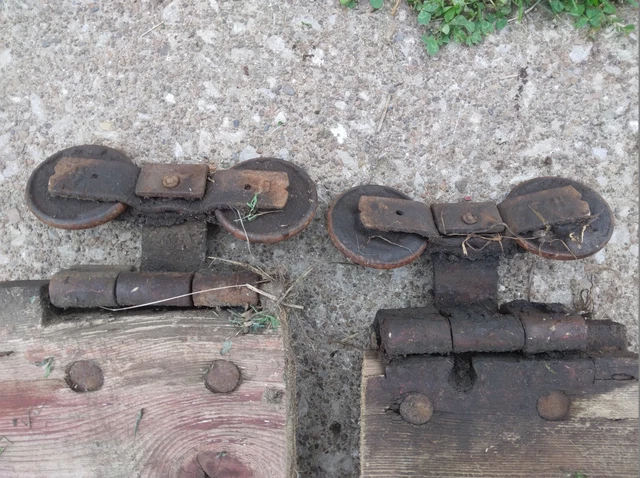 Pair Of Vintage 2 Wheel Barn Door Rollers Hangers 2