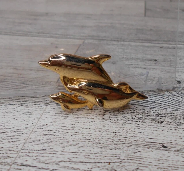 Shiny Brass Dolphin Porpoise Lapel Pin Dolphins Costume Jewelry Cute