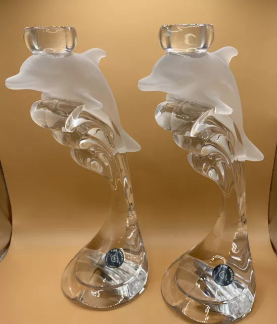 Lenox Classics Crystal Collection ~Dolphin Candlesticks ~ 2 Piece Set