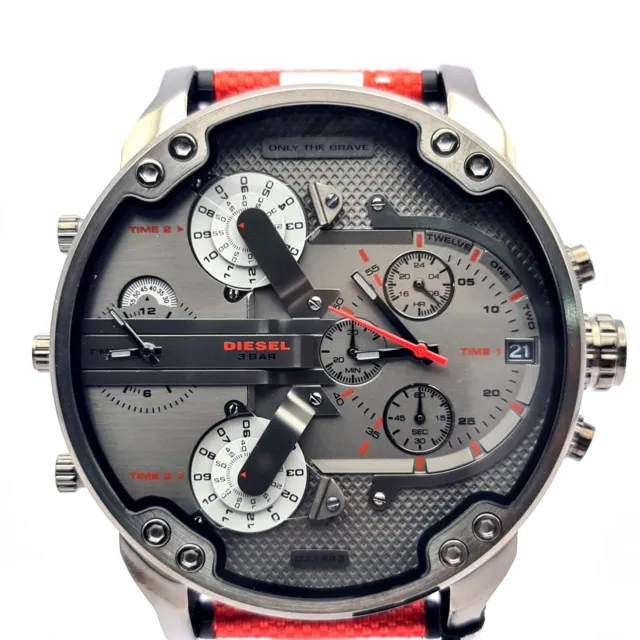 Neu Diesel Mr. Daddy 2.0 Dz7423 Gunmetall/Schwarz/Rot/Nylon Chronograph Herrenuhr