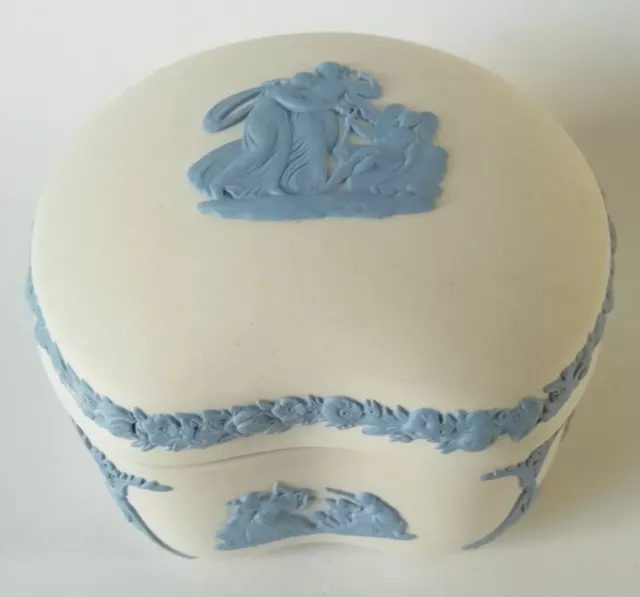 Wedgwood Jasperware Blue on White Trinket Box Cupid Asleep Bean BOX