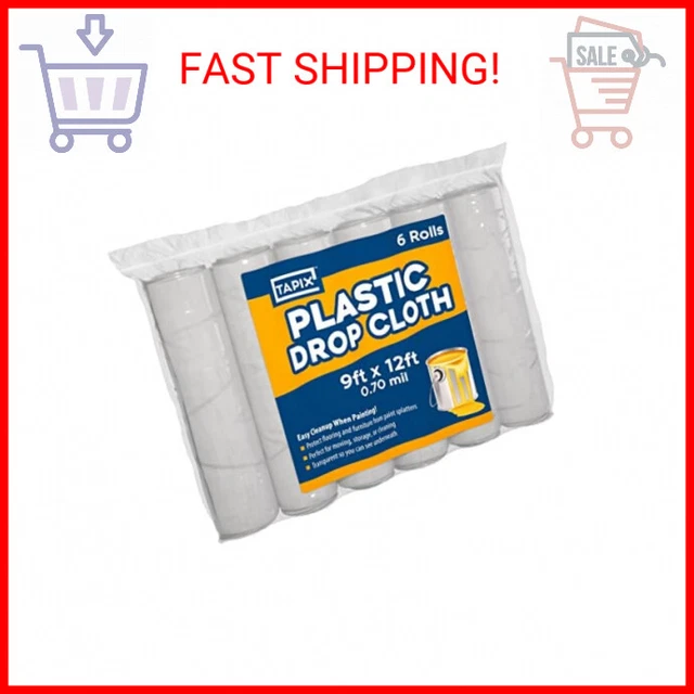 Painters Plastic Drop Cloth 6 Pack, 9x12 Feet, Plastic Tarp Dust Cover, Plastic