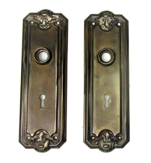 Pair Antique Vintage Victorian Eastlake Ornate Backplates Door Plates Reclaimed